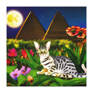Egyptian Mau Cat in a Midnight Garden Canvas Print