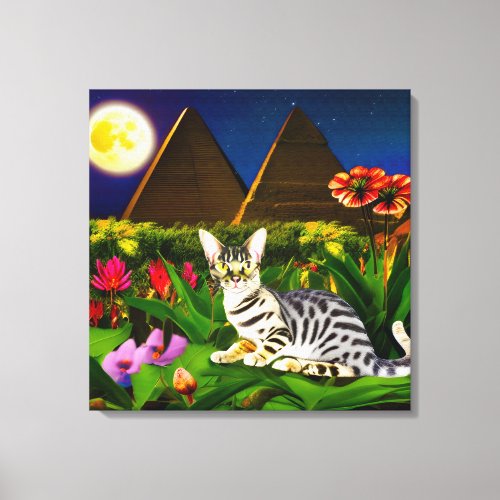 Egyptian Mau Cat in a Midnight Garden Canvas Print