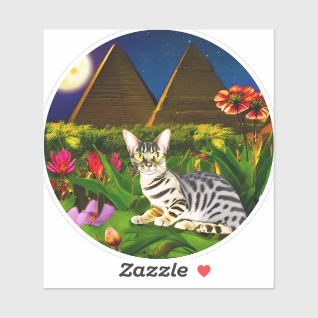 Egyptian Mau Cat in a Midnight Garden  Sticker (Sheet)