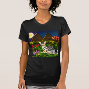 Egyptian Mau Cat in a Midnight Garden  T-Shirt