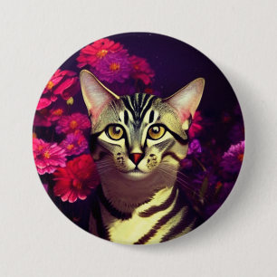 Egyptian Mau Cat in a Night Blooming Garden Button