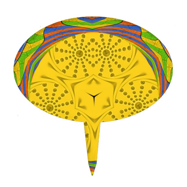 Egyptian Motif Art Print Checkered Frame Design Cake Topper (Front)