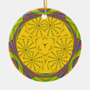 Egyptian Motif Art Print Checkered Frame Design Ceramic Ornament