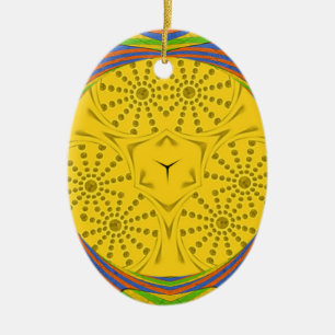 Egyptian Motif Art Print Checkered Frame Design Ceramic Ornament