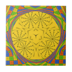 Egyptian Motif Art Print Checkered Frame Design Ceramic Tile