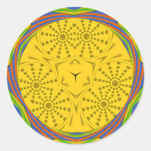 Egyptian Motif Art Print Checkered Frame Design Classic Round Sticker