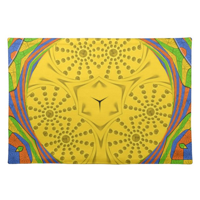 Egyptian Motif Art Print Checkered Frame Design Cloth Placemat (Front)