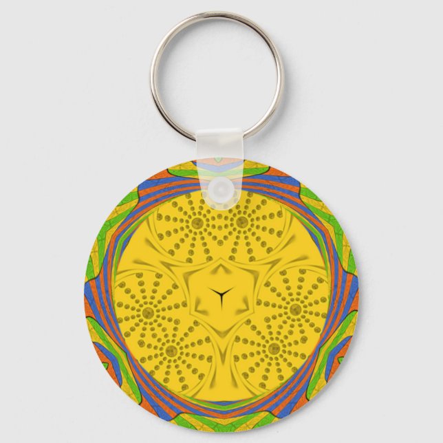 Egyptian Motif Art Print Checkered Frame Design Keychain (Front)