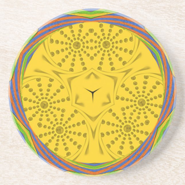 Egyptian Motif Art Print Checkered Frame Design Sandstone Coaster (Front)