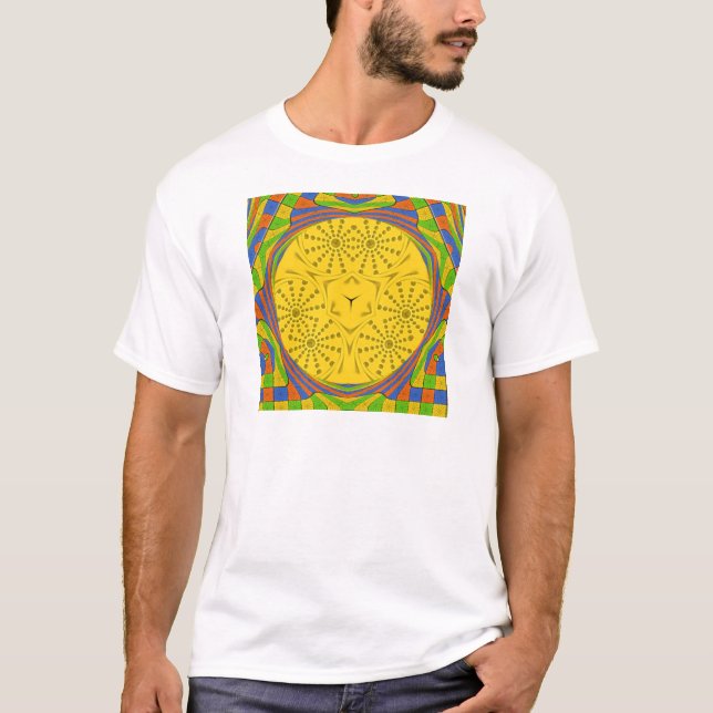 Egyptian Motif Art Print Checkered Frame Design T-Shirt (Front)
