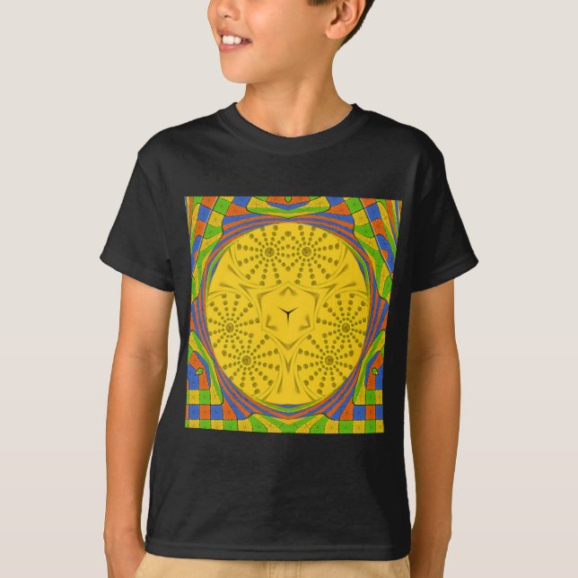 Egyptian Motif Art Print Checkered Frame Design T-Shirt (Front)
