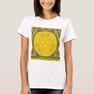 Egyptian Motif Art Print Checkered Frame Design T-Shirt