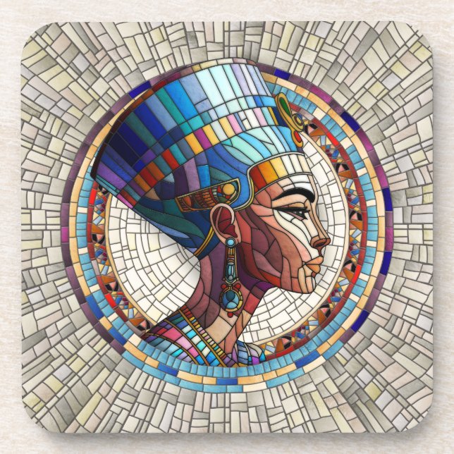 Egyptian Nefertiti -Mosaic Art Beverage Coaster (Front)