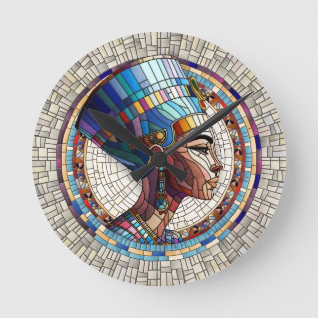 Egyptian Nefertiti -Mosaic Art Round Clock (Front)