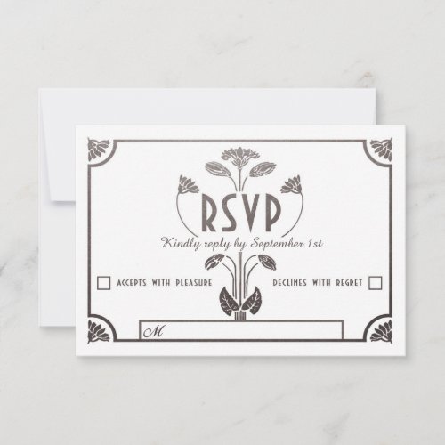 Egyptian Nouveau Wedding RSVP Cards Silver  White