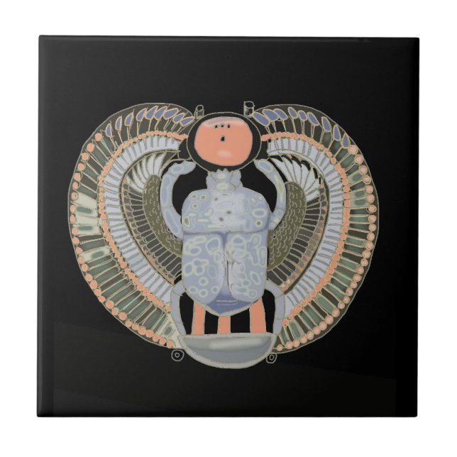 Egyptian Pastel Coloured Scarab Beetle  Ceramic Tile (Front)