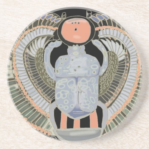 Egyptian Pastel Coloured Scarab Beetle  Coaster