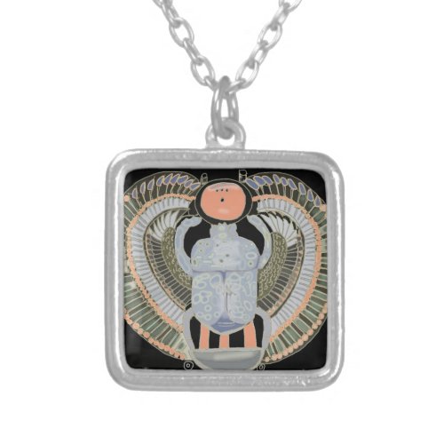 Egyptian Pastel Coloured Scarab Beetle Silver Plated Necklace