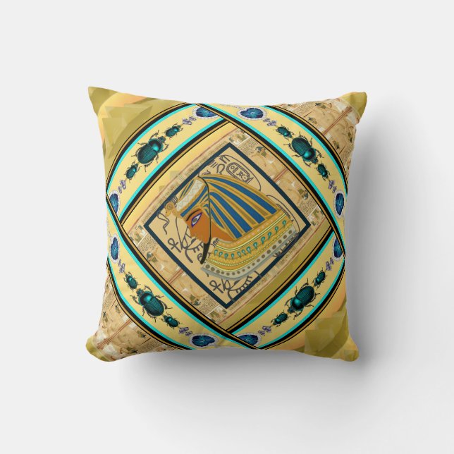 Egyptian Pharaoh and Queen Throw Pillow (Front)