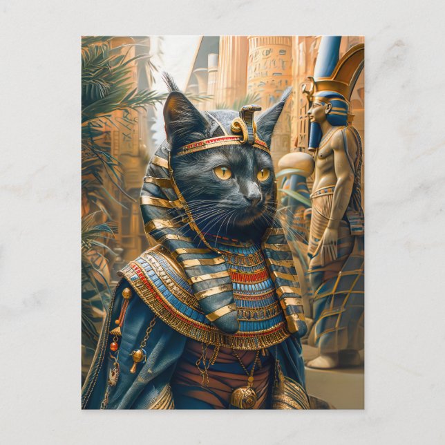 Egyptian Pharaoh Cat with Striped Headdress Postcard (Front)