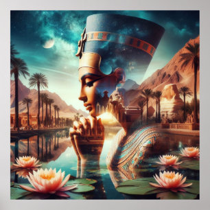 Egyptian Pharaoh Montage with Water Lilies Poster