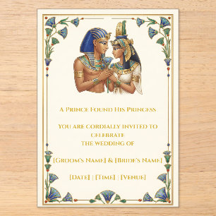 Egyptian Pharaoh Prince & Princess Wedding Invitat Acrylic Invitations