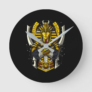 Egyptian Pharaoh Tutankhamun Ancient King Tut Round Clock