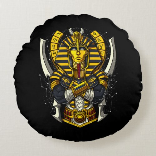 Egyptian Pharaoh Tutankhamun Ancient King Tut Round Pillow