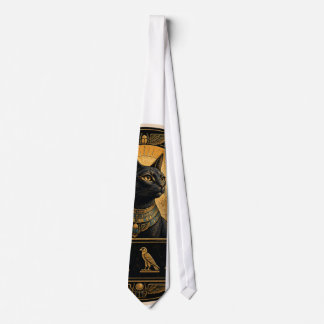 Egyptian Pharaonic Black Cat Silk Necktie Neck Tie