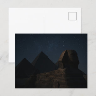 Egyptian Postcard Sphinx Pyramids Night Sky