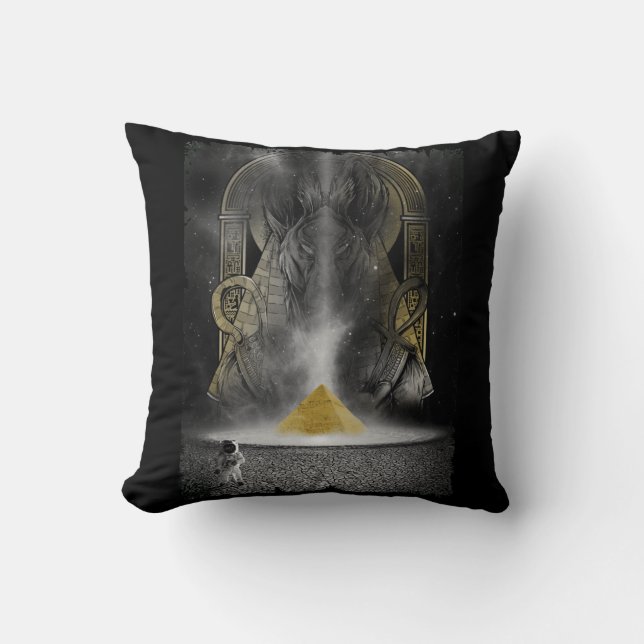 Egyptian Pyramid Aesthetic Moon Astronaut Anubis Throw Pillow (Front)