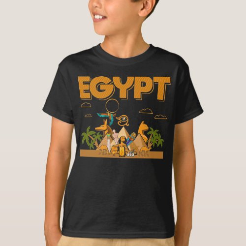 Egyptian Pyramids Camels Pharaoh Sphinx Horus Eye T_Shirt