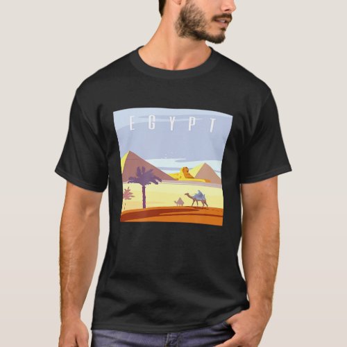 Egyptian Pyramids Desert Camel Art Deco T_Shirt