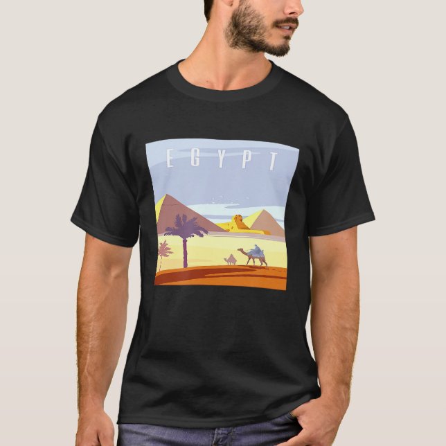 Egyptian Pyramids Desert Camel Art Deco T-Shirt (Front)