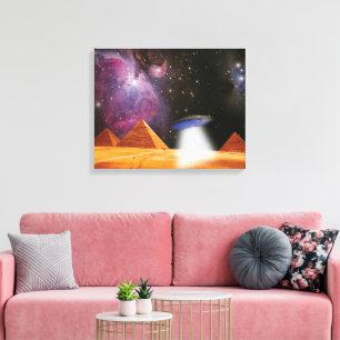 Egyptian Pyramids Giza Meets Space and UFO Canvas Print