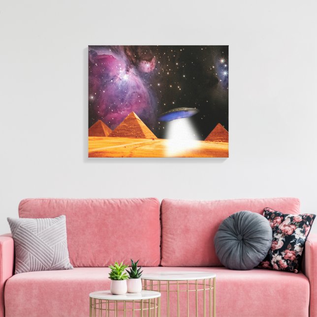 Egyptian Pyramids Giza Meets Space and UFO Canvas Print (Insitu(LivingRoom))
