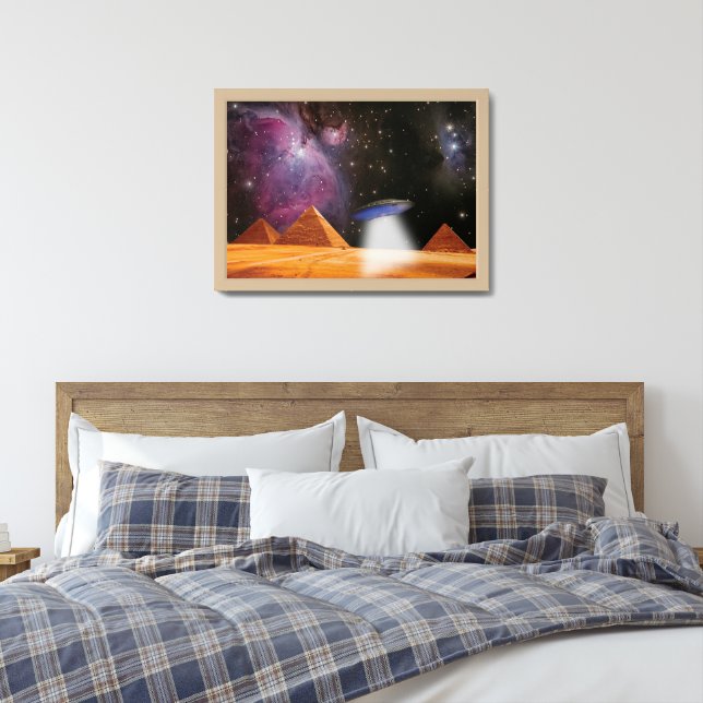 Egyptian Pyramids Giza Meets Space and UFO Framed Art (Bedroom)