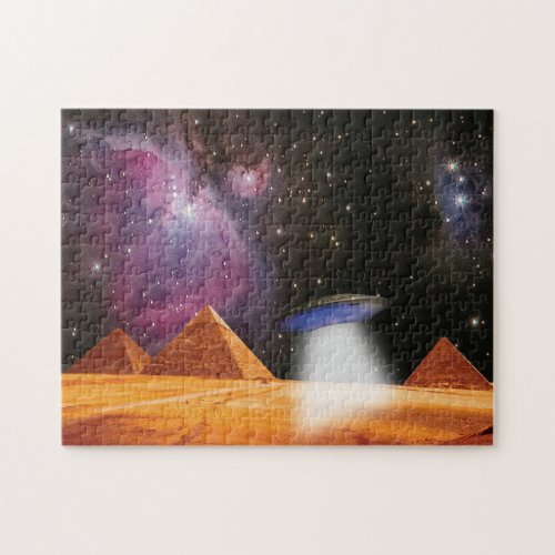 Egyptian Pyramids Giza Meets Space and UFO Jigsaw Puzzle