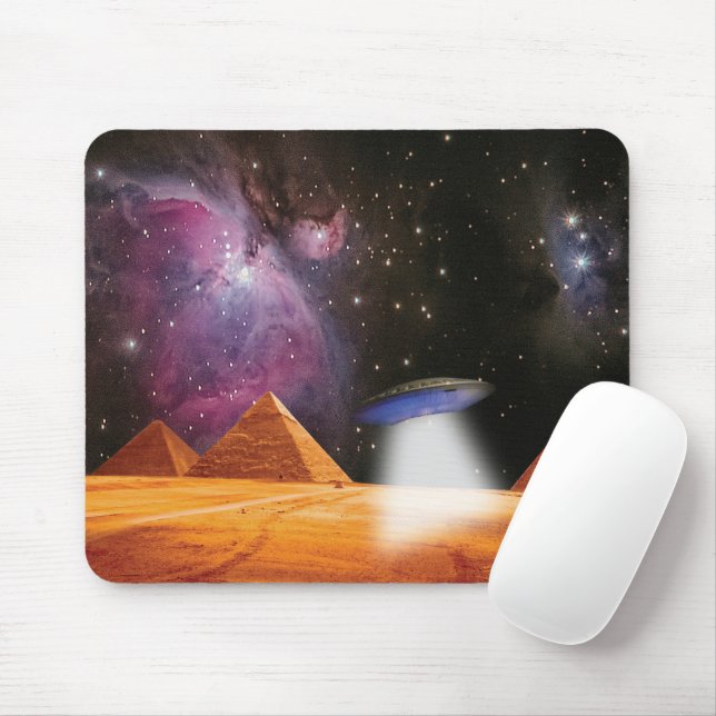 Egyptian Pyramids Giza Meets Space and UFO Mouse Pad (With Mouse)