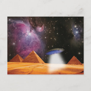 Egyptian Pyramids Giza Meets Space and UFO Postcard