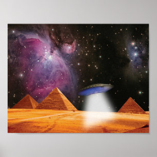 Egyptian Pyramids Giza Meets Space and UFO Poster