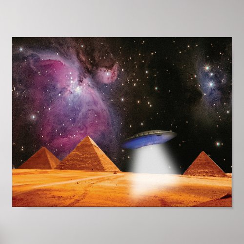 Egyptian Pyramids Giza Meets Space and UFO Poster