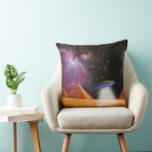 Egyptian Pyramids Giza Meets Space and UFO Throw Pillow