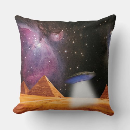 Egyptian Pyramids Giza Meets Space and UFO Throw Pillow