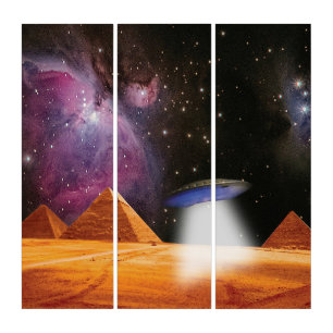 Egyptian Pyramids Giza Meets Space and UFO Triptych