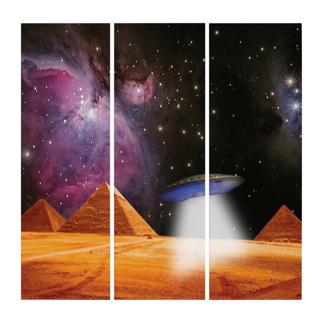 Egyptian Pyramids Giza Meets Space and UFO Triptych (Front)