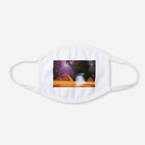 Egyptian Pyramids Giza Meets Space and UFO White Cotton Face Mask