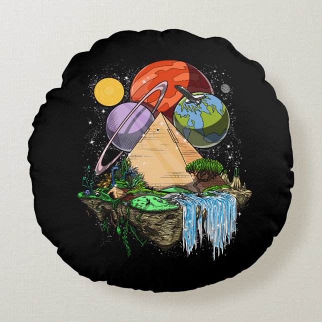 Egyptian Pyramids Space Aliens Ancient Conspiracy Round Pillow (Front)