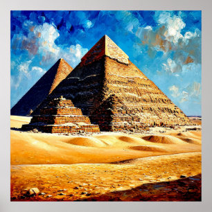 Egyptian Pyramids Under a Bright Blue Sky Poster