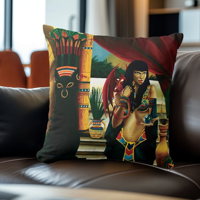 Egyptian Queen Cat Dragon Throw Pillow (Creator Uploaded)